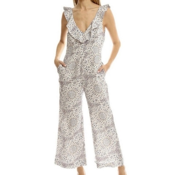 Zimmermann Linen Playsuit Floral Empire‎ Flute - Picture 1 of 16